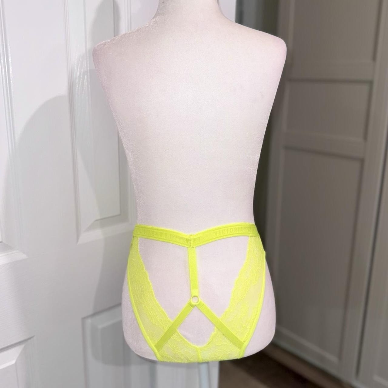 Victoria’s Secret XS Yellow Floral Lace Mesh Sheer Stretch Strappy Bikini Panty