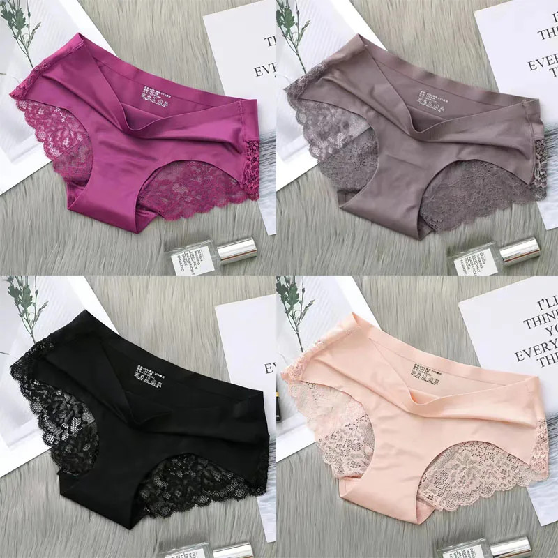 Cotton Panties Mid Rise Lace Patchwork Plus Size Women’s Underwear 4 Pcs