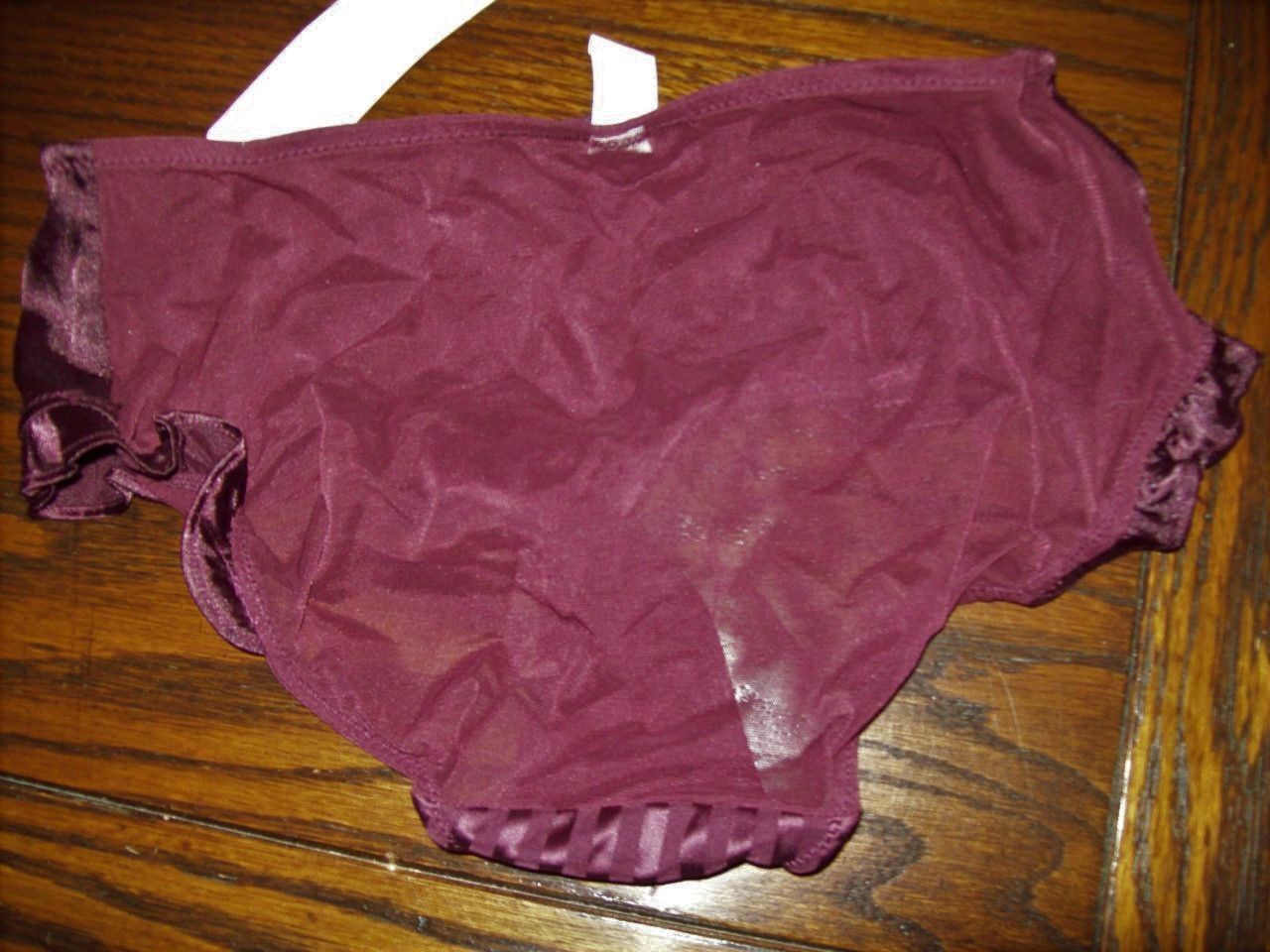 NWT JEZEBEL RETRO STRIPE SATIN PANTIES 90673 DRD BURGUNDY S