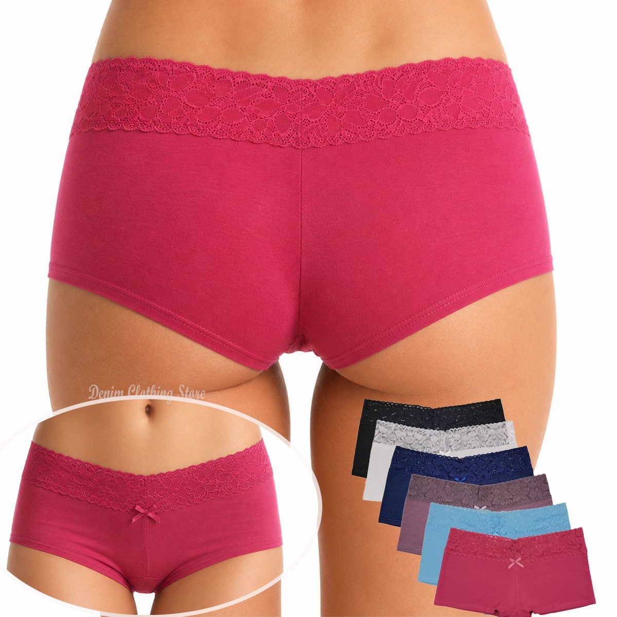 6 Pack M L XL Women’s Soft Cotton Lace Waist Hipster Boyshorts Underwear Panties