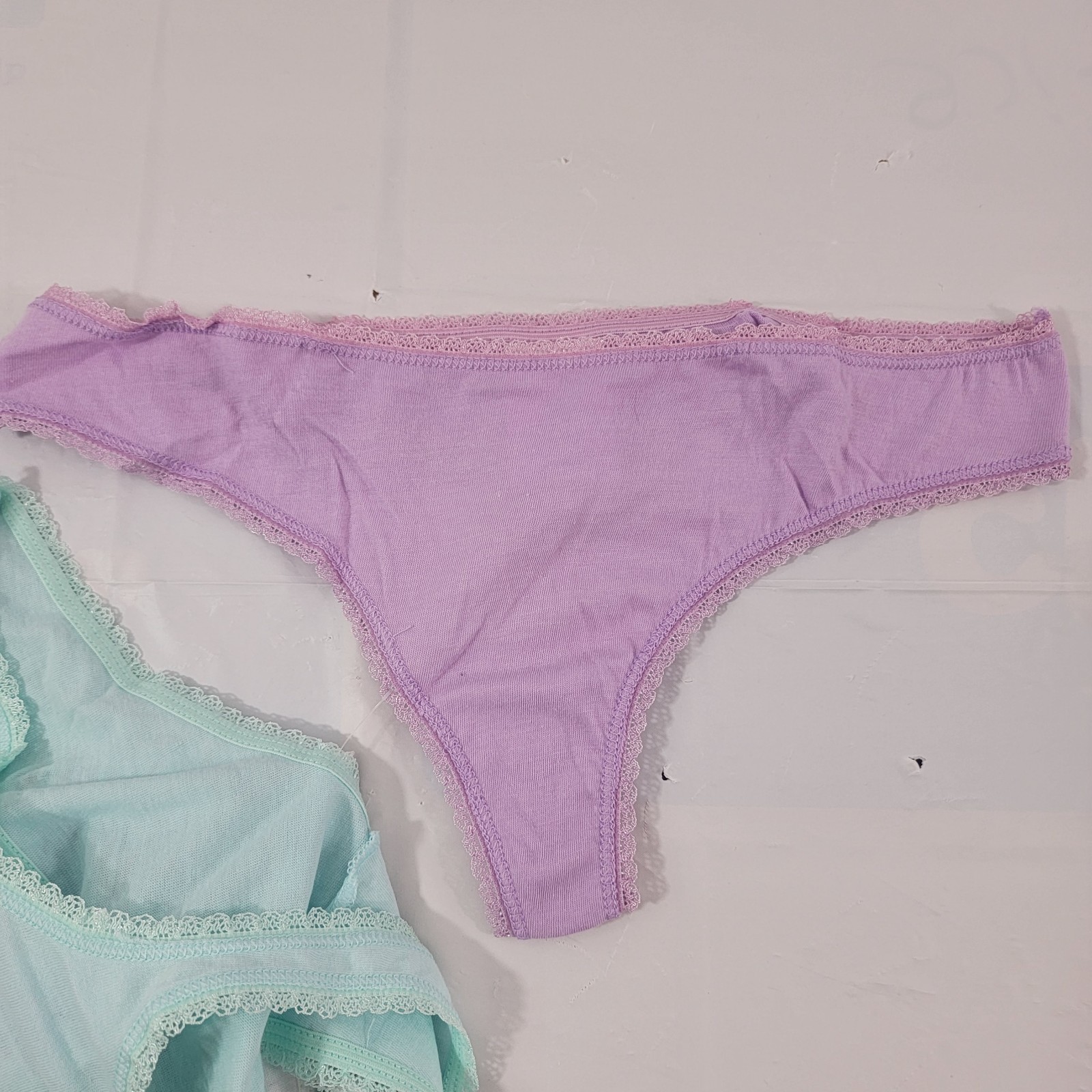 Secret Treasures Women’s 3 Pack Cotton Blend Lace Trim Thong Panties – Small