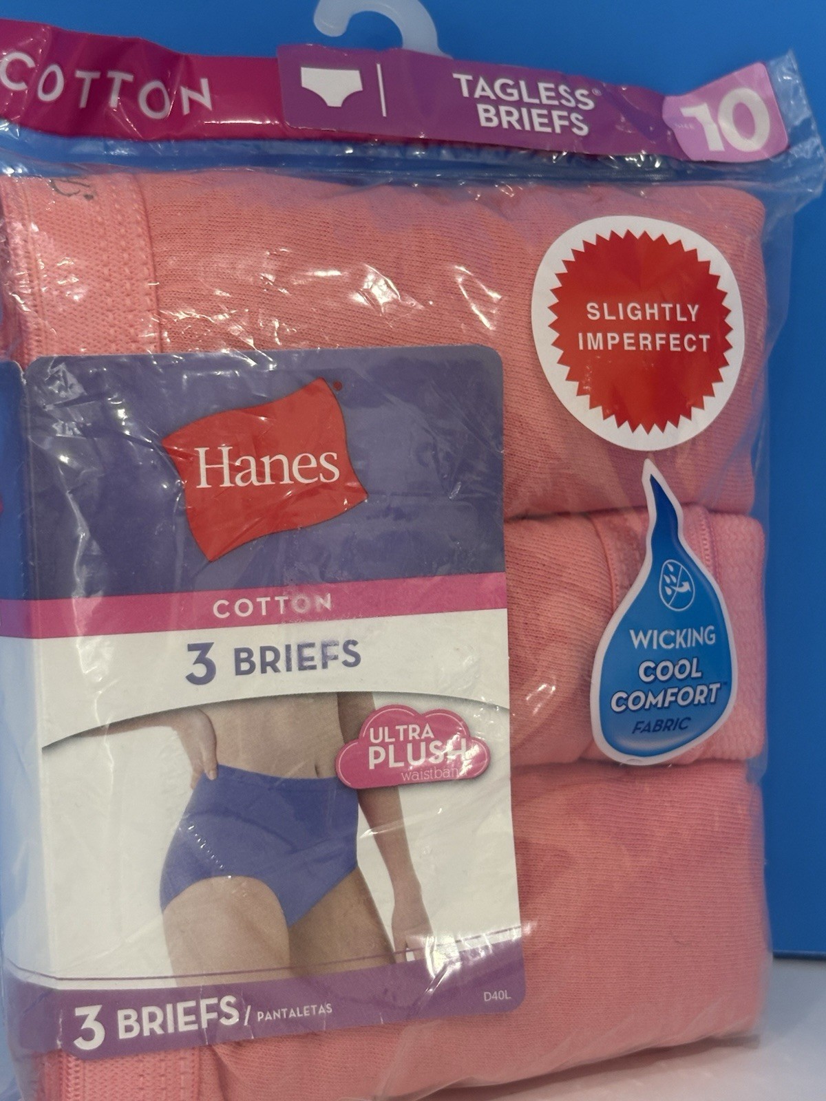 Hanes Women 3 pack Cotton Briefs Ultra Plush Cool Comfort Size-10 Wicking NOS