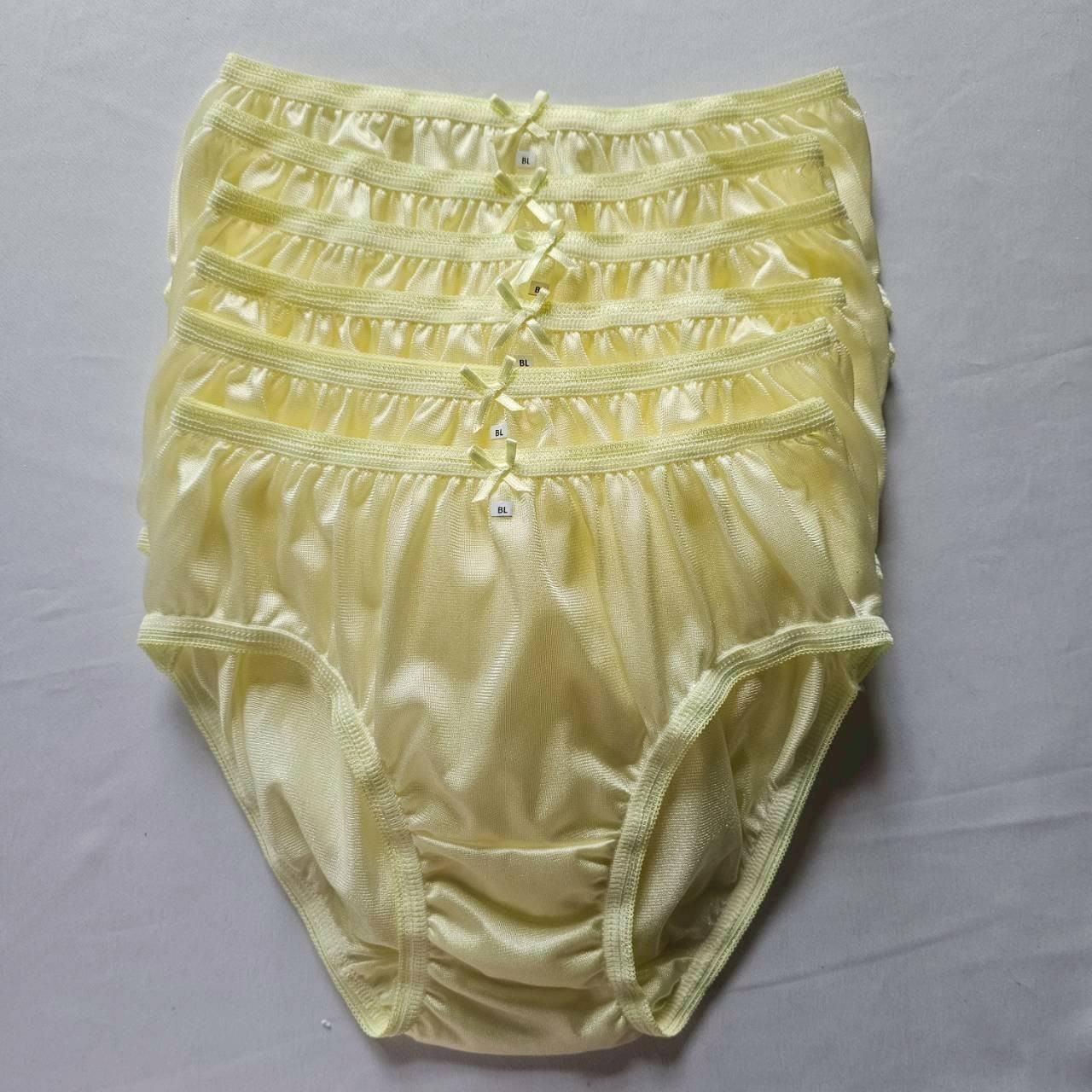 6pcs Yellow Bikini Panties Nylon Underwear Woman Briefs Soft Silky Hip 34″-38″ L