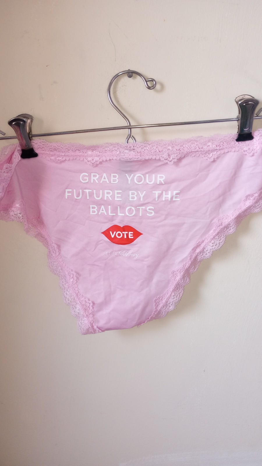Smart & Sexy New 2nd Skin Pink Lace Bikini Panty Med Politics Ballots VOTE Vote