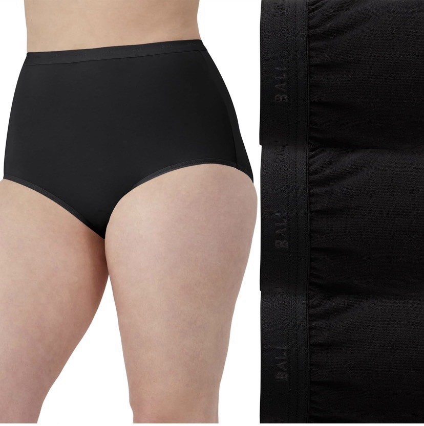 3-pack Bali Women’s Full Cut Fit Stretch Cotton Brief Size 6 Black