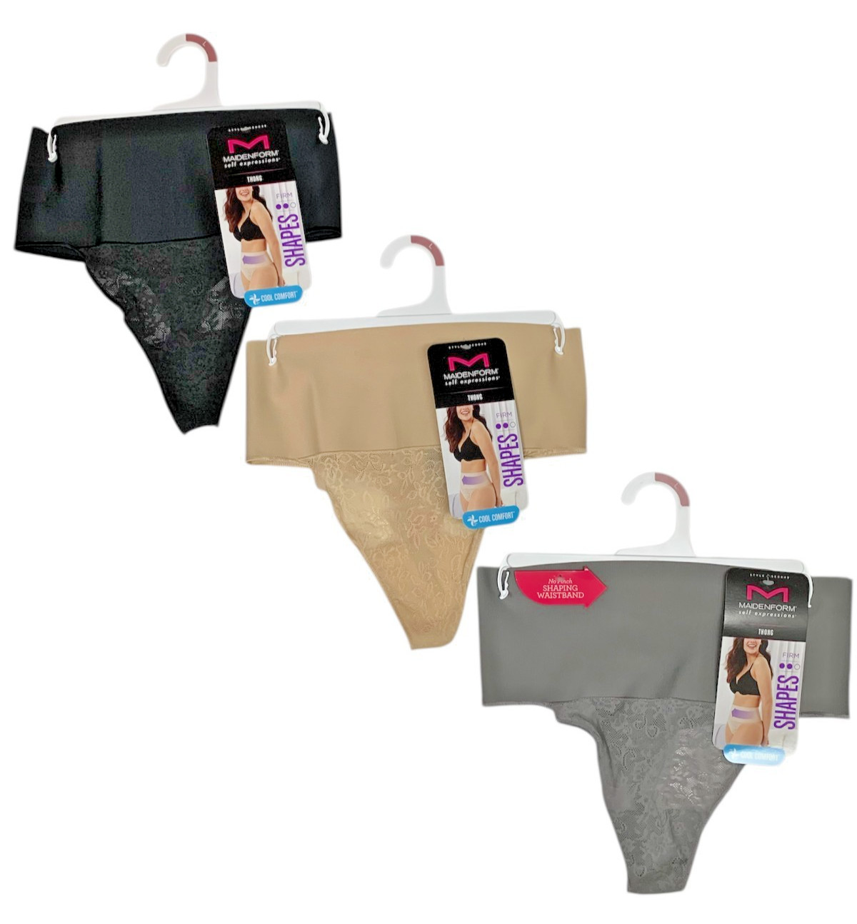 Maidenform 3 Pack Self Expressions Women’s Tame Your Tummy Thong SE0049