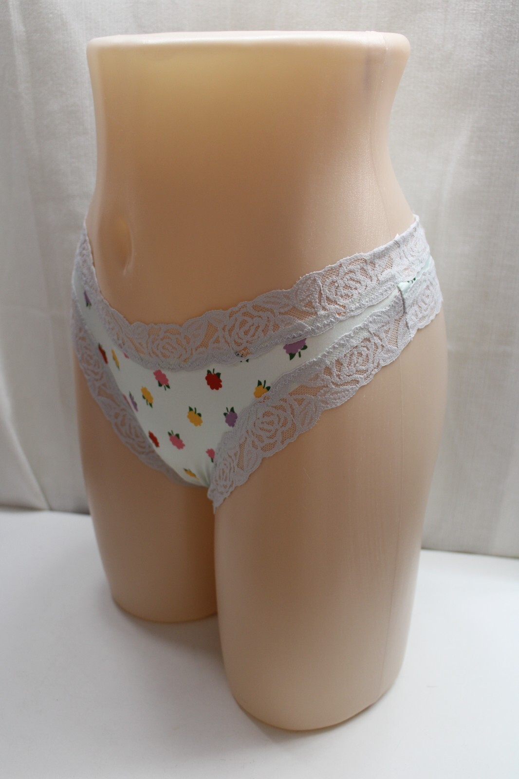 Sissy Lace Satin Cheeky Thong Panties Lightweight Shiny Stretch Violet Flowers S