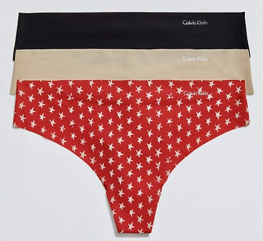 CALVIN KLEIN Invisibles Red Nude Black 3 pk Thong Panty Underwear Womens XL 8