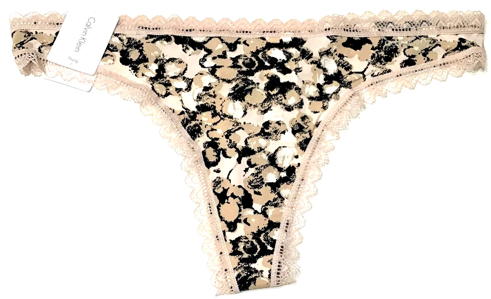 large – NWT Calvin Klein beige, black, white thong panty $15 tag (d76)