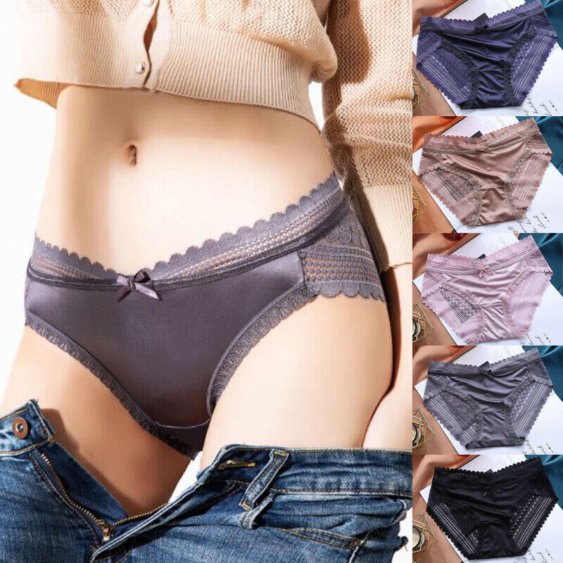 1/5 Pack Lot Womens Silky Satin Panties Underwear Sexy Lace Briefs Thong Bottoms
