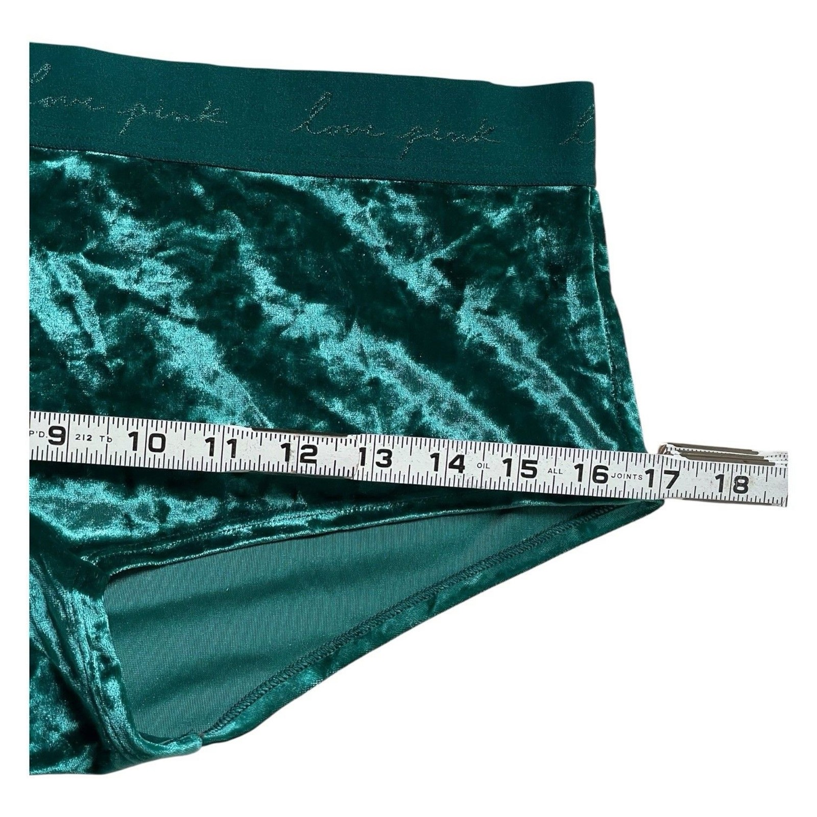 VS Pink Crushed Velvet Velour Boyshort Shortie Panties Dark Garden Green Size L