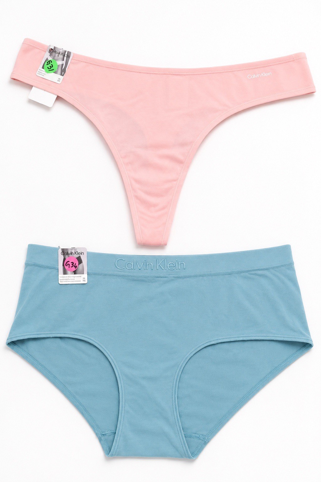 Calvin Klein Pink Thong and Light Blue Hipster Cotton Set XL