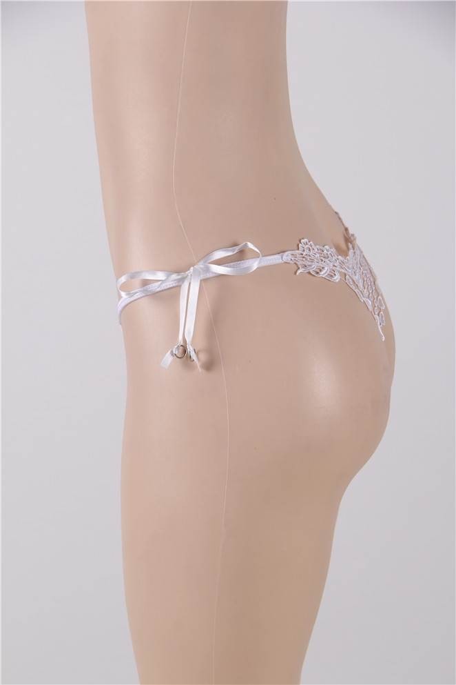 WOW BABE White Wedding Embroidered Lace G String Knickers Panty Thong Size 10