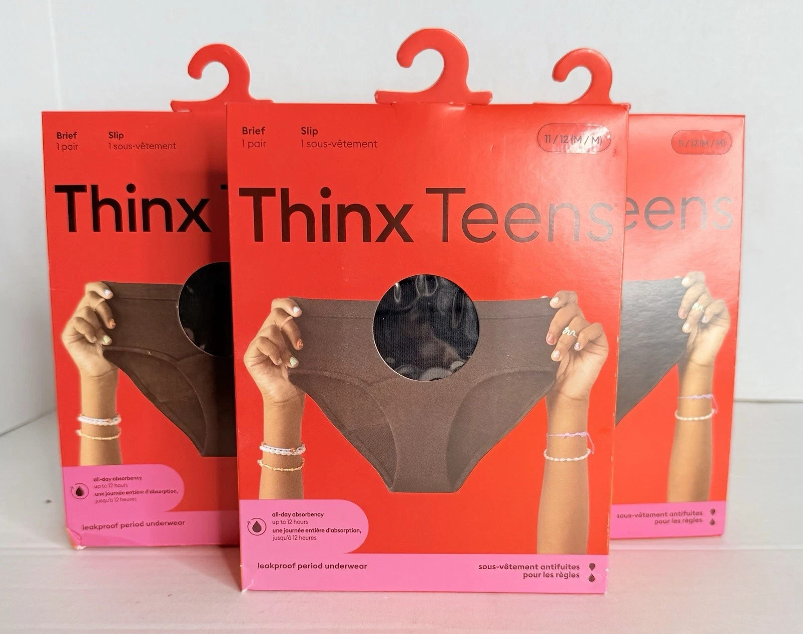 *3 PACK* Thinx Teens Briefs Leakproof Period Underwear, Size M/11-12