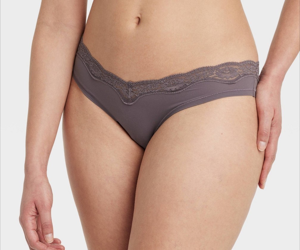 Women’s Luxe Stretch Thong Underwear Lace Waistband Auden’ Mauve gray Size Small