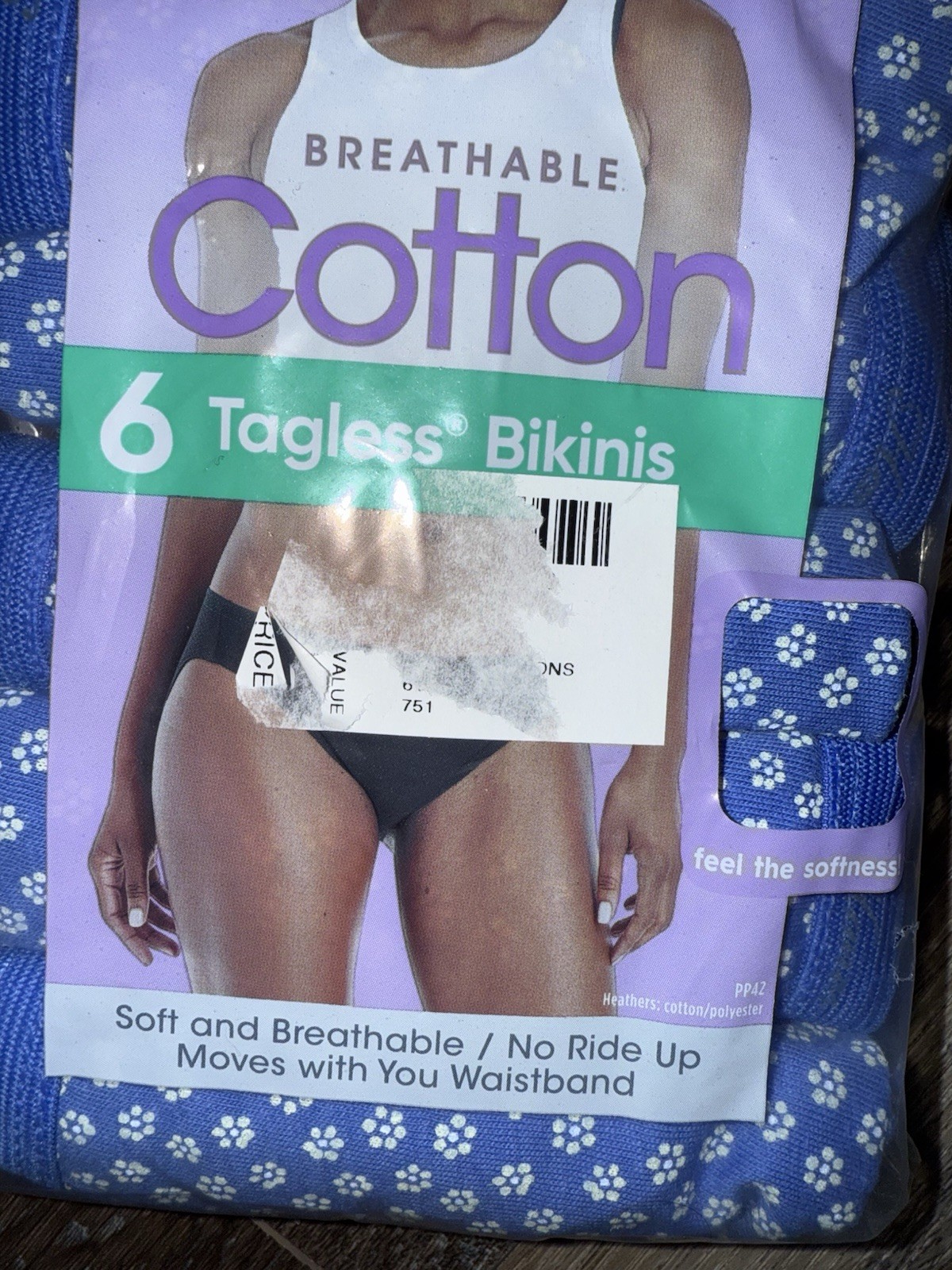 Hanes ~ 6-Pair Women’s Bikini Underwear Panties 100% Cotton Blue Floral ~ M/6