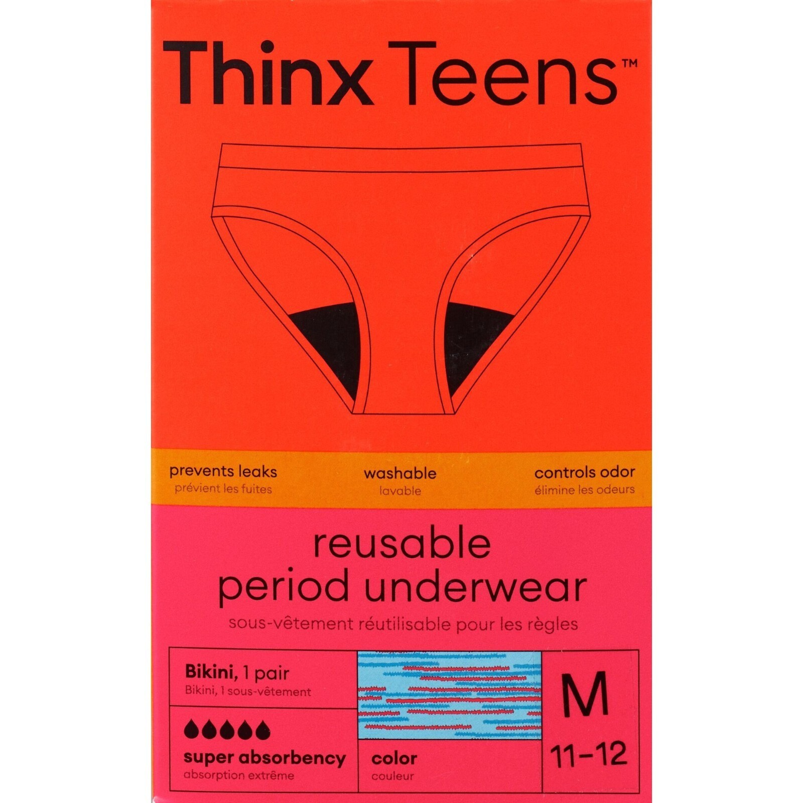 Thinx Teens Super Absorbency Cotton Bikini Period Underwear Size M