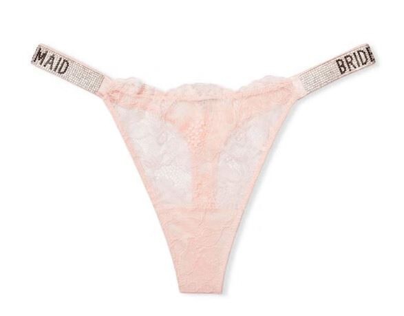 Victorias Secret Pink BRIDESMAID Bling Strap Thong Panty Size XS Floral Lace Bod