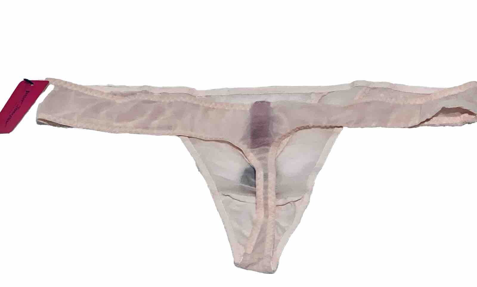 NWT Betsey Johnson RARE Vintage Baby Pink with Polka Dots Black Bow Thong Size L