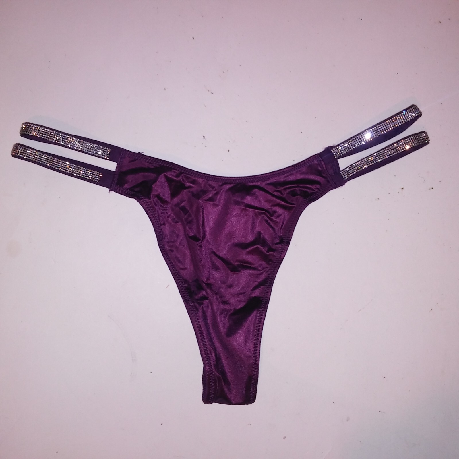Victoria Secret Panty Thong Purple Silver Double Shine Strap Very Sexy Solid New