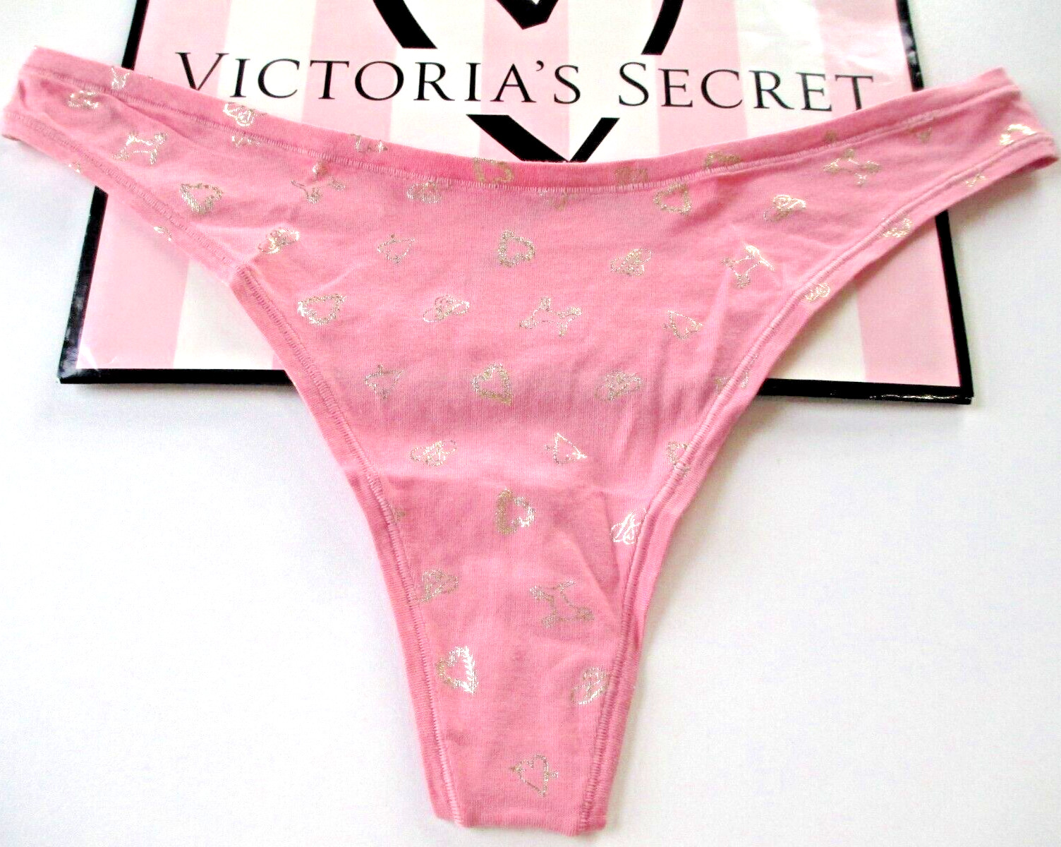 VICTORIA’S SECRET PINK Cotton High Leg Thong Panty M Pink NWT Hearts VS
