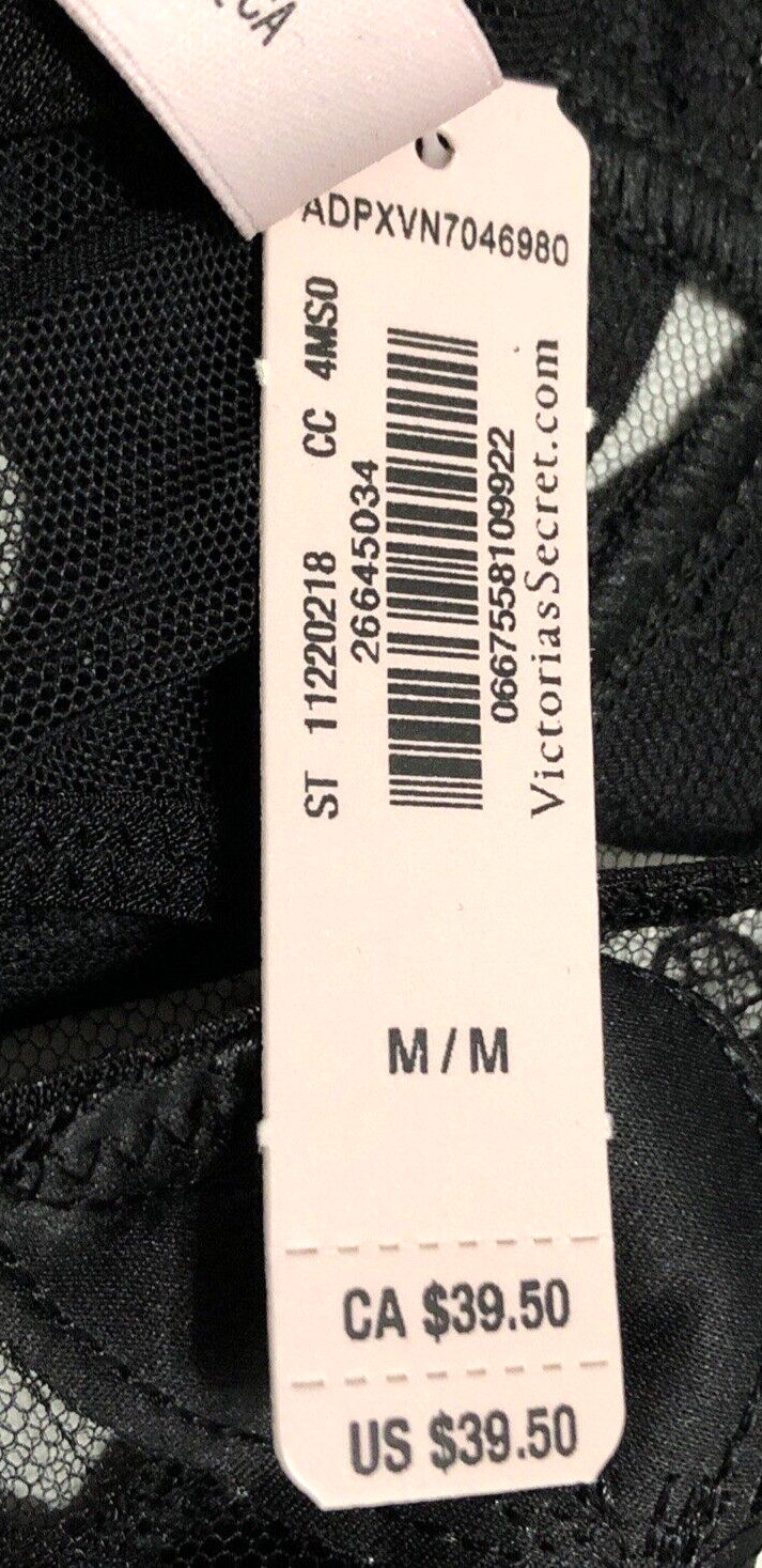 Victoria’s Secret Very Sexy NWT Medium Black Ziggy Floral Embroidery Thong Panty