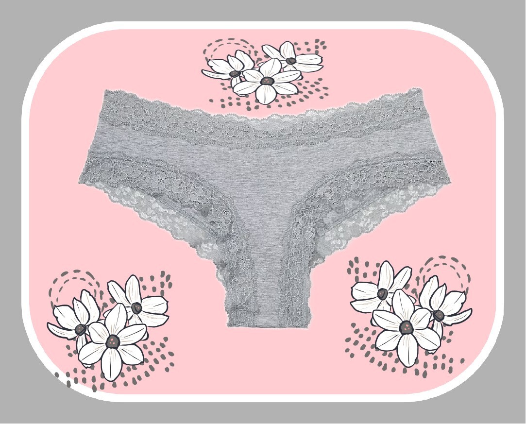 L Heather Grey Victoria’s Secret Stretch Cotton Lace-Waist & Leg Cheeky Pantie