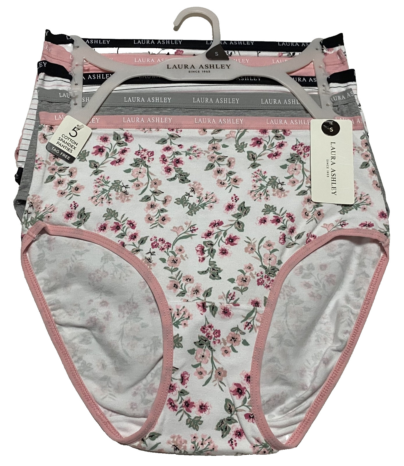 5 Pack Panties Briefs Size S Soft Cotton Stretch Full Coverage Laura Ashley Logo