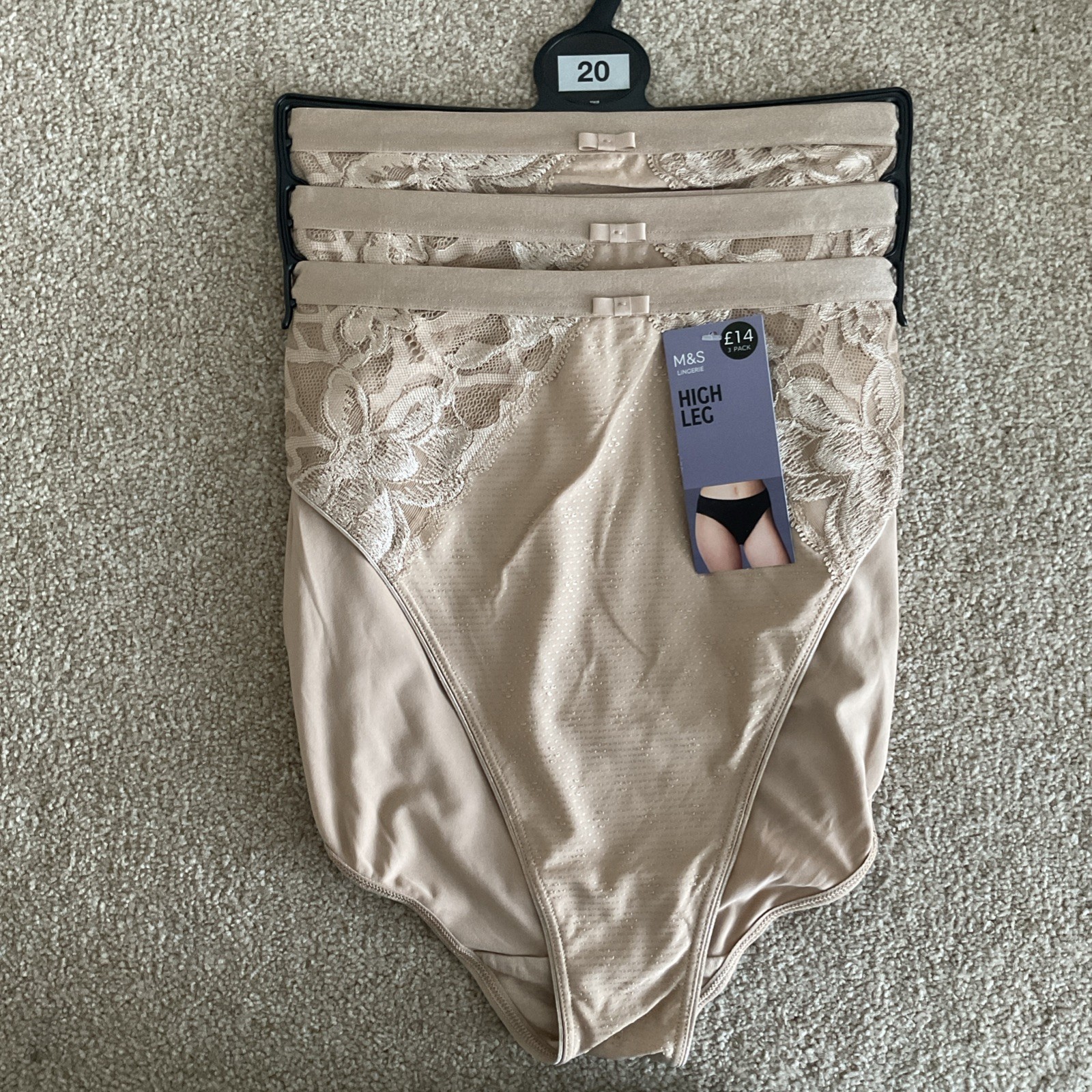 M&S 3 Pack Size 20 High Leg Knickers Wild Blooms Rose Quartz
