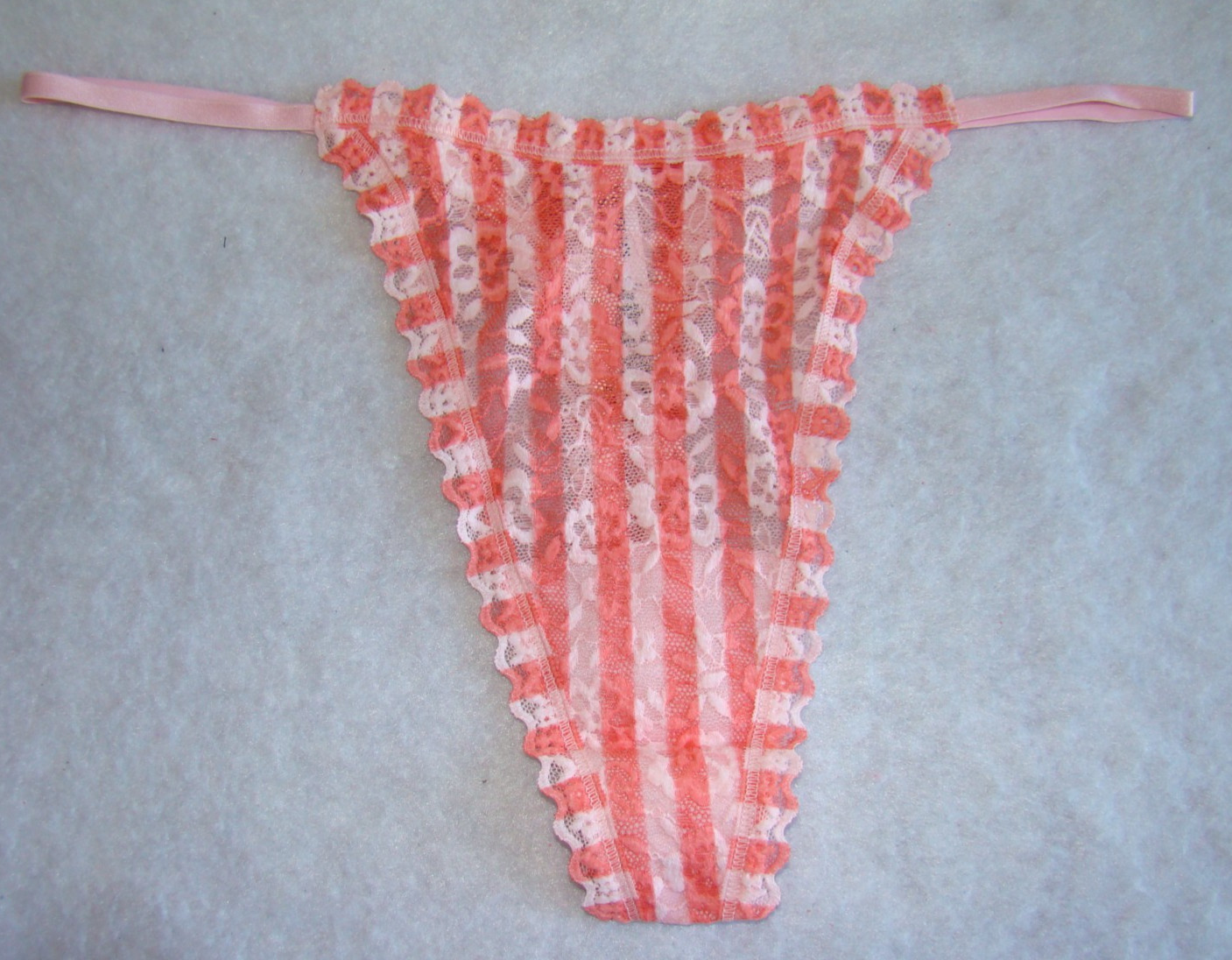 New Victoria’s Secret Pink Orange Strips Floral Lace Strappy Thong Panty