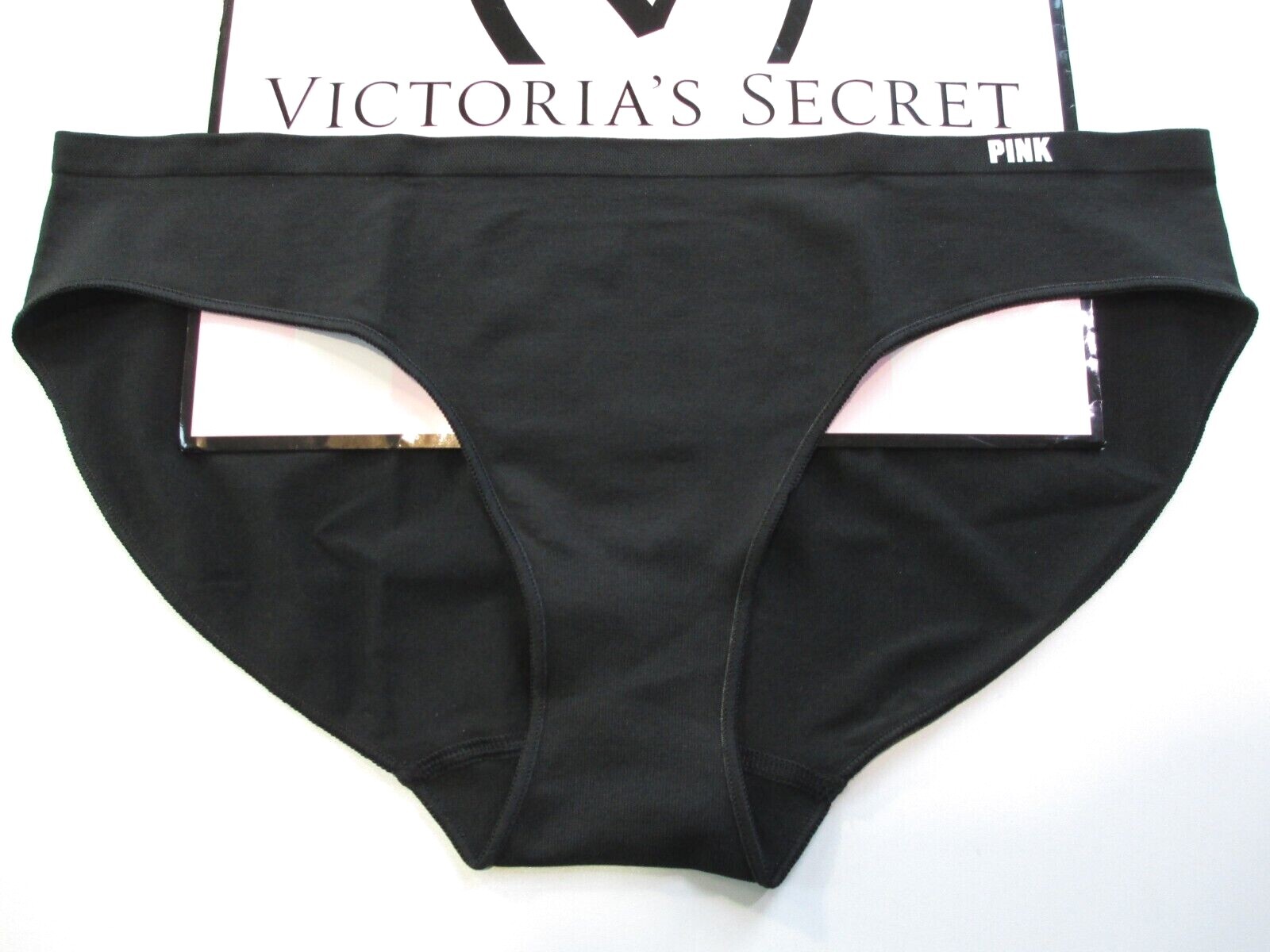VICTORIA’S SECRET PINK Seamless Bikini Panty VS Pure Black S M 2XL Stretch NWT