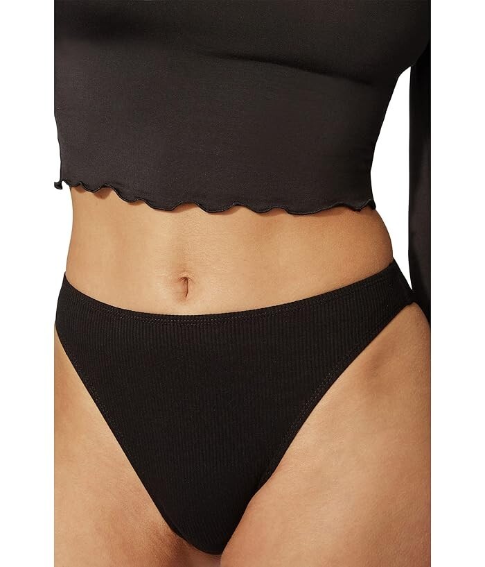 WeWoreWhat L59038 Womens Black Scoop Rib Bottom High Leg Panty Size M