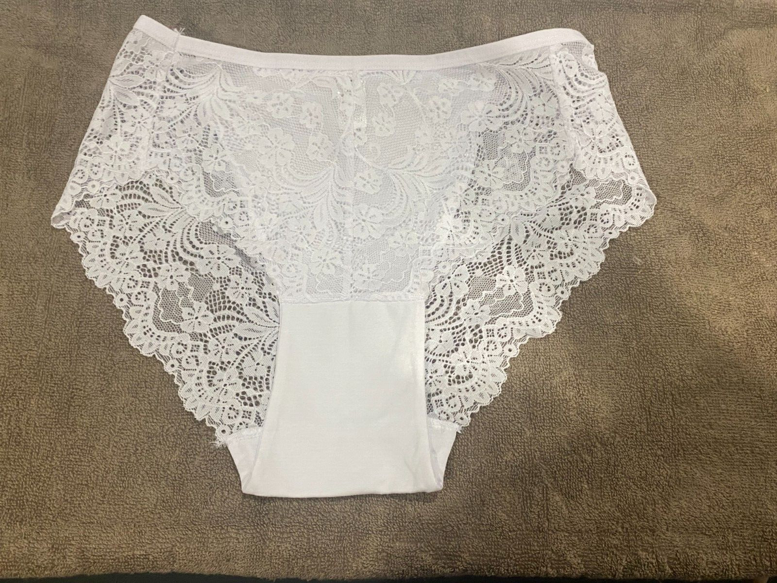 Women Floral Lace High Rise Brief Panty Sz M White