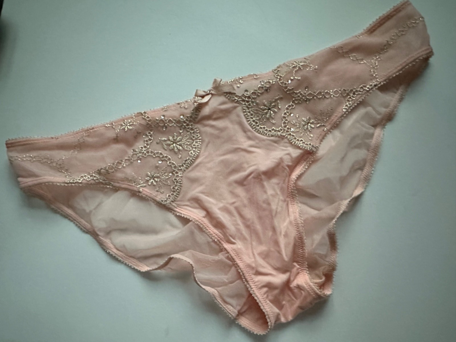 Victoria’s Secret Dream Angels Bikini Panty NWT Pink Gold Embroidery Crystals