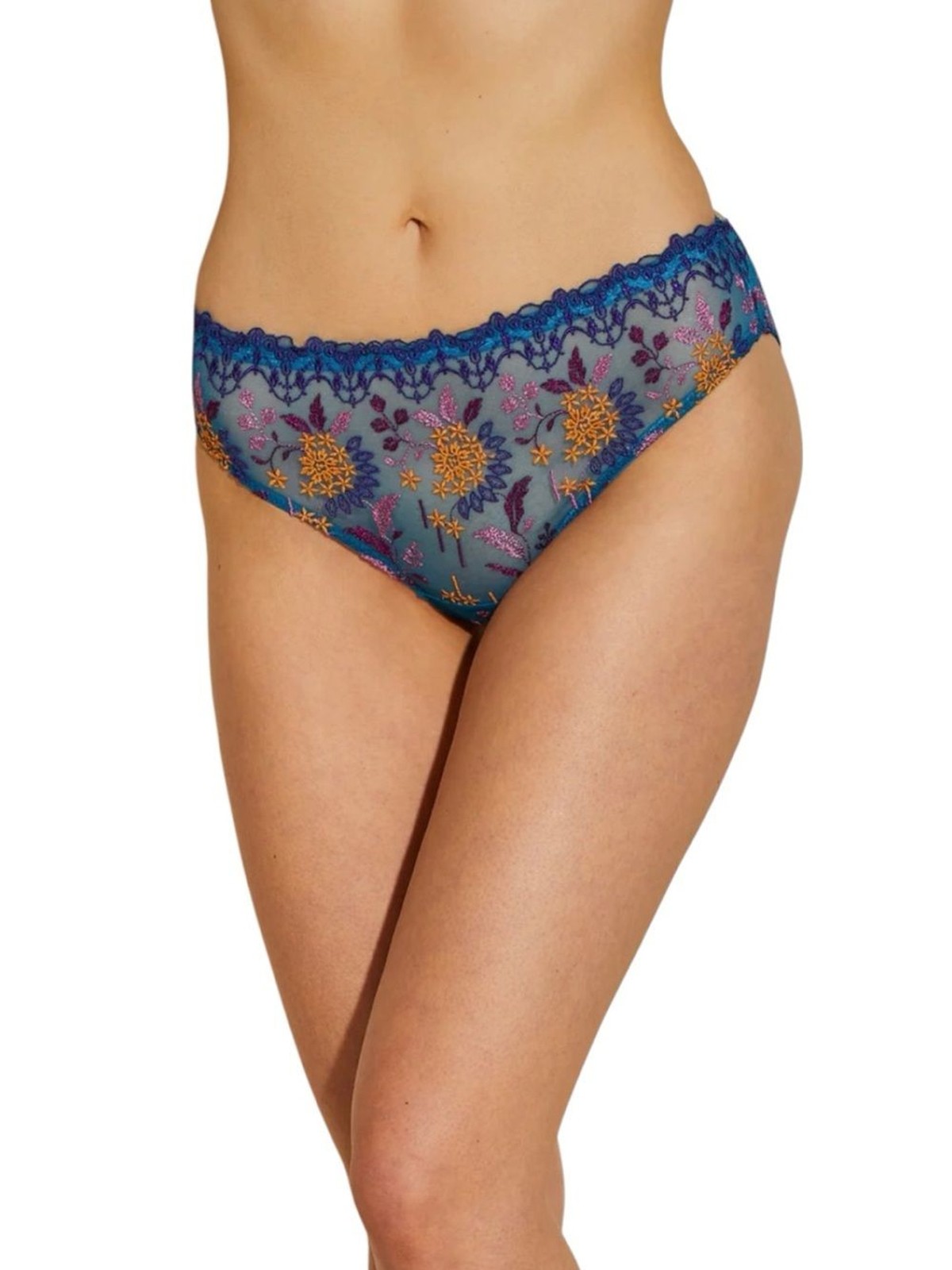 NWT Cosabella Ushuaya Naughty Bikini Panty Royal Blue Embroidered Lace Size M