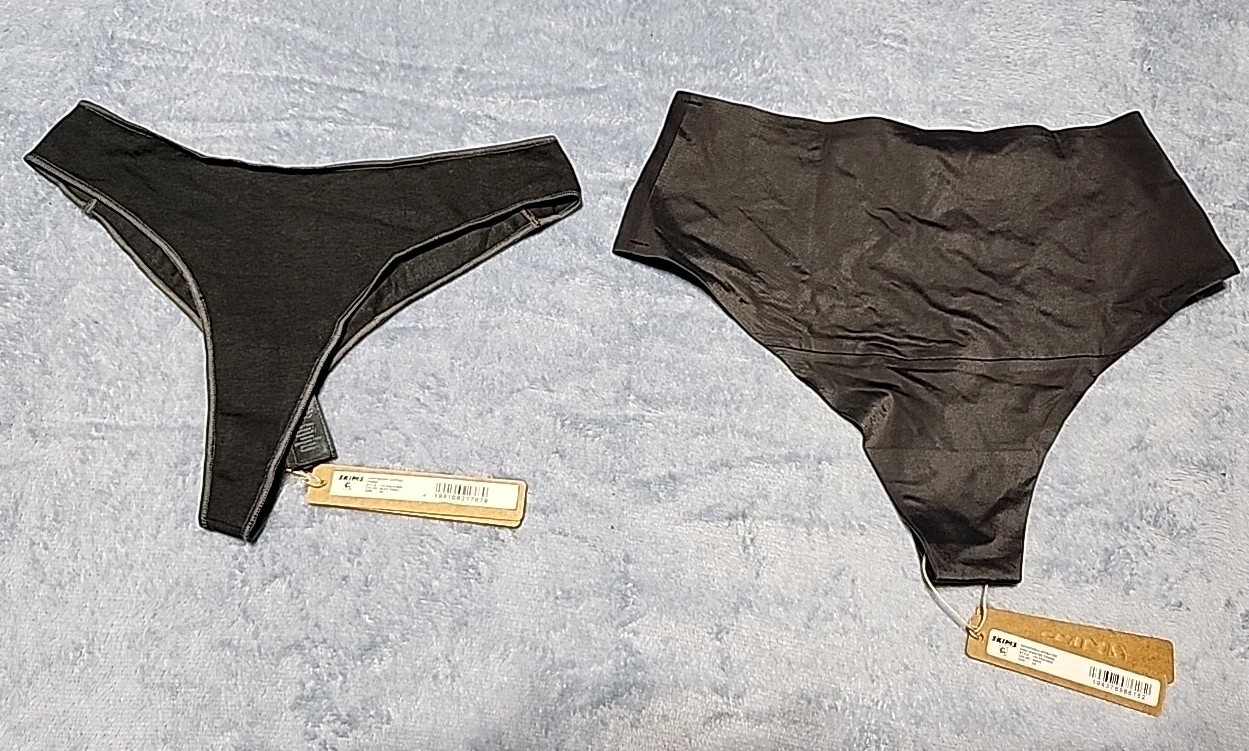 2pc Skims Women’s Lightweight Cotn/ Intimates High Waist Thongs, Onyx, Size XS