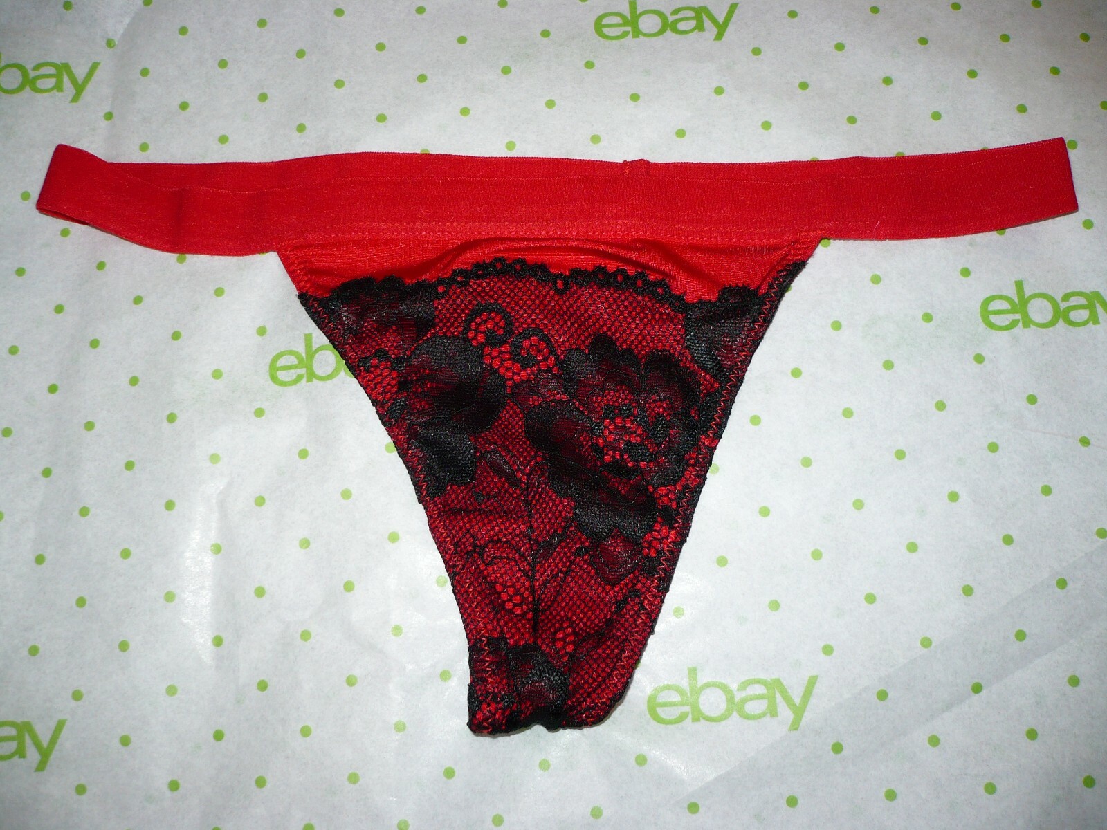 Rue 21 Women’s Red W Black Front Lace Thong LARGE HOT!! New W/O Tag