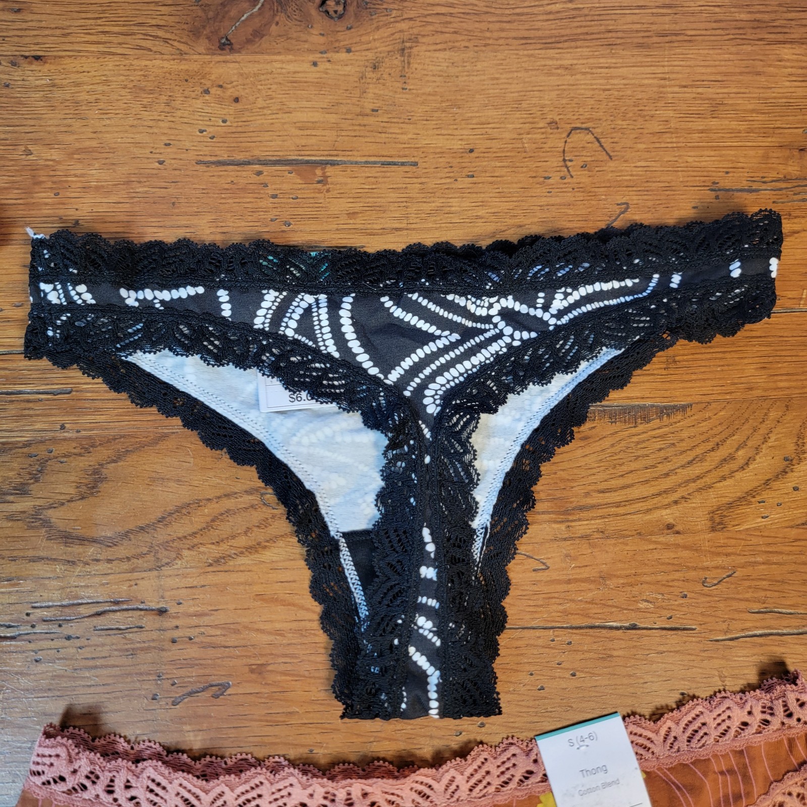 (4) Auden Womens Small (4-6) Cotton Thong Underwear Target S Lace Black Brown