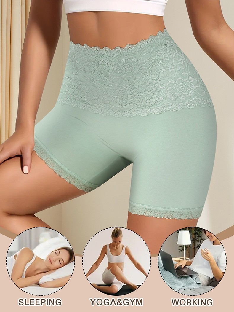 2 Pack High Waist Lace Cotton Boyshorts Anti Exposure Safety Underwear for Women