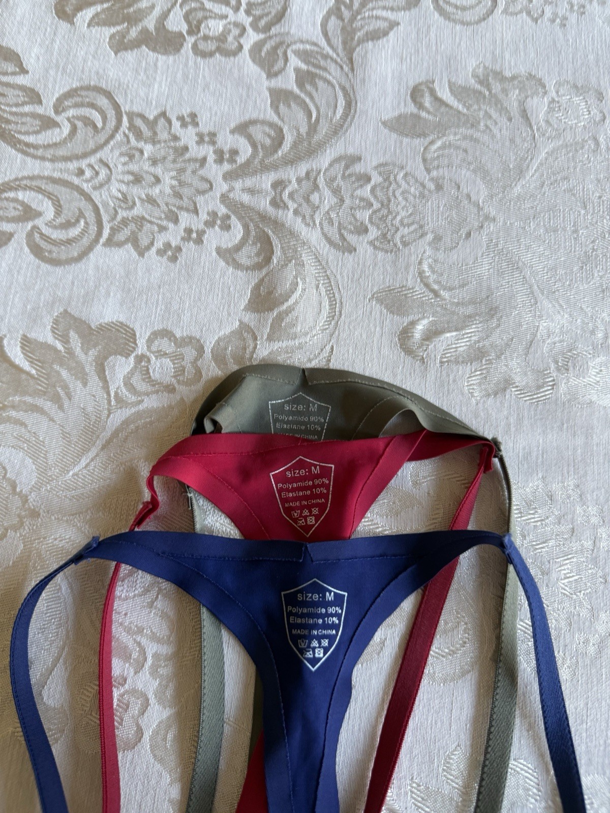 3 Pair No Show Silky V String Thong Panties Medium Green Navy Blue Burgundy