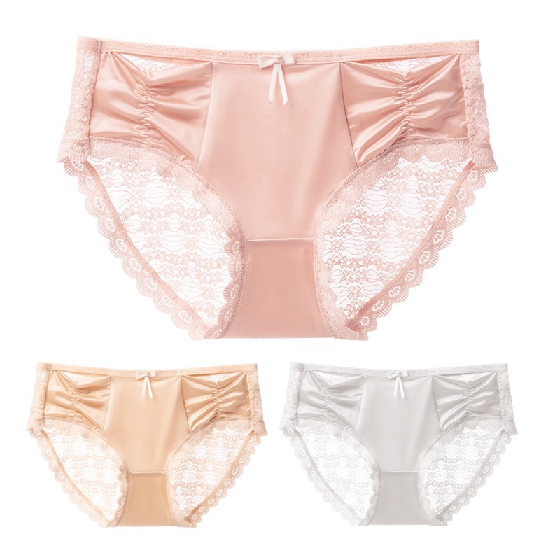 3 Pack Lace Satin Panties for Women – Sexy See Through Lingerie Briefs Set