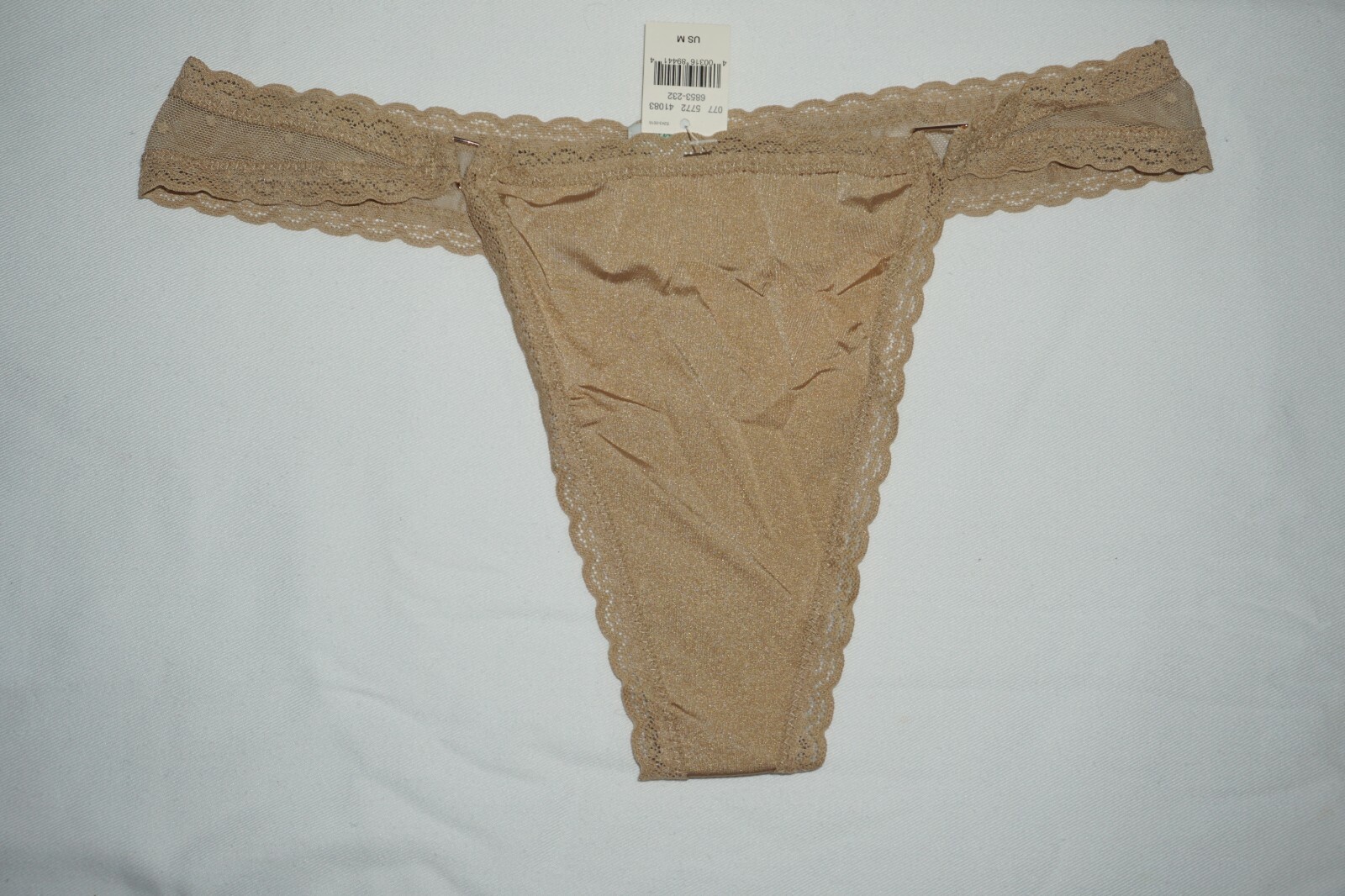 NWT AMERICAN EAGLE AERIE TAN POP SHINE LACE TRIM THONG PANTY SIZE MEDIUM