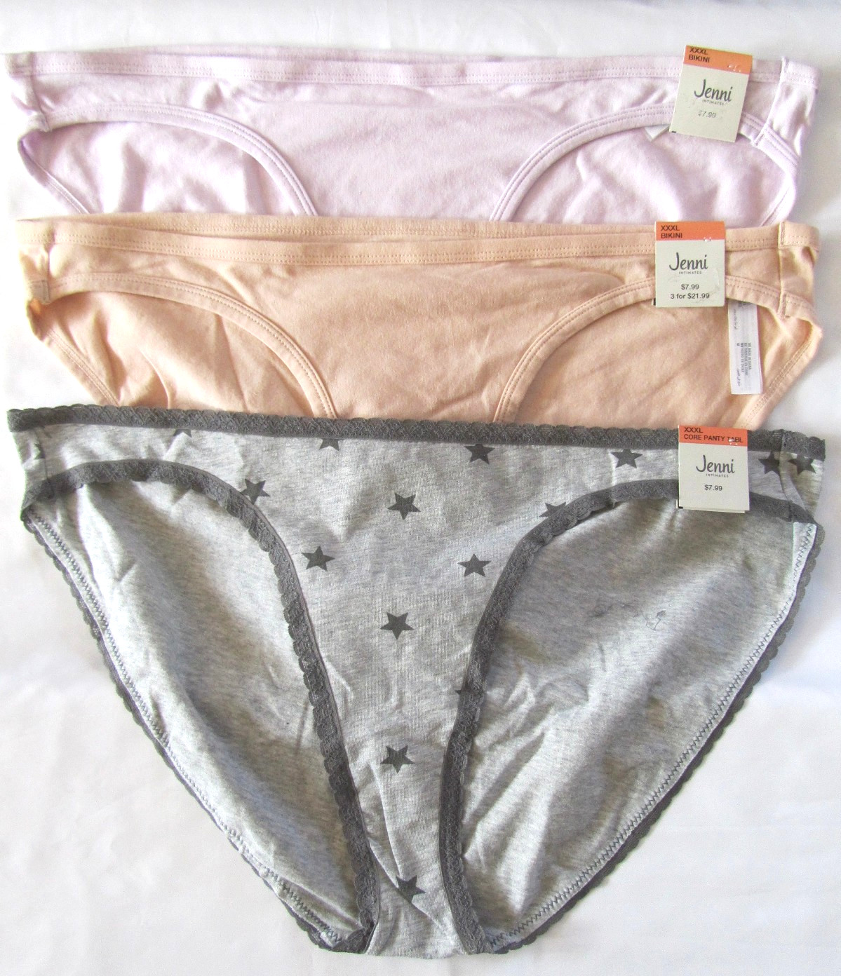 NWT Jenni Intimates Lot of 3 Size XXXL Bikini Panties Stars, Chai, Lavender!