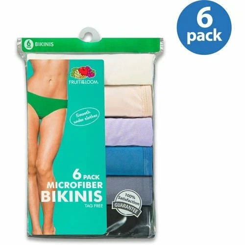 Fruit Of The Loom Women’s Bikinis 6-Pack ” Microfiber & Tag Free