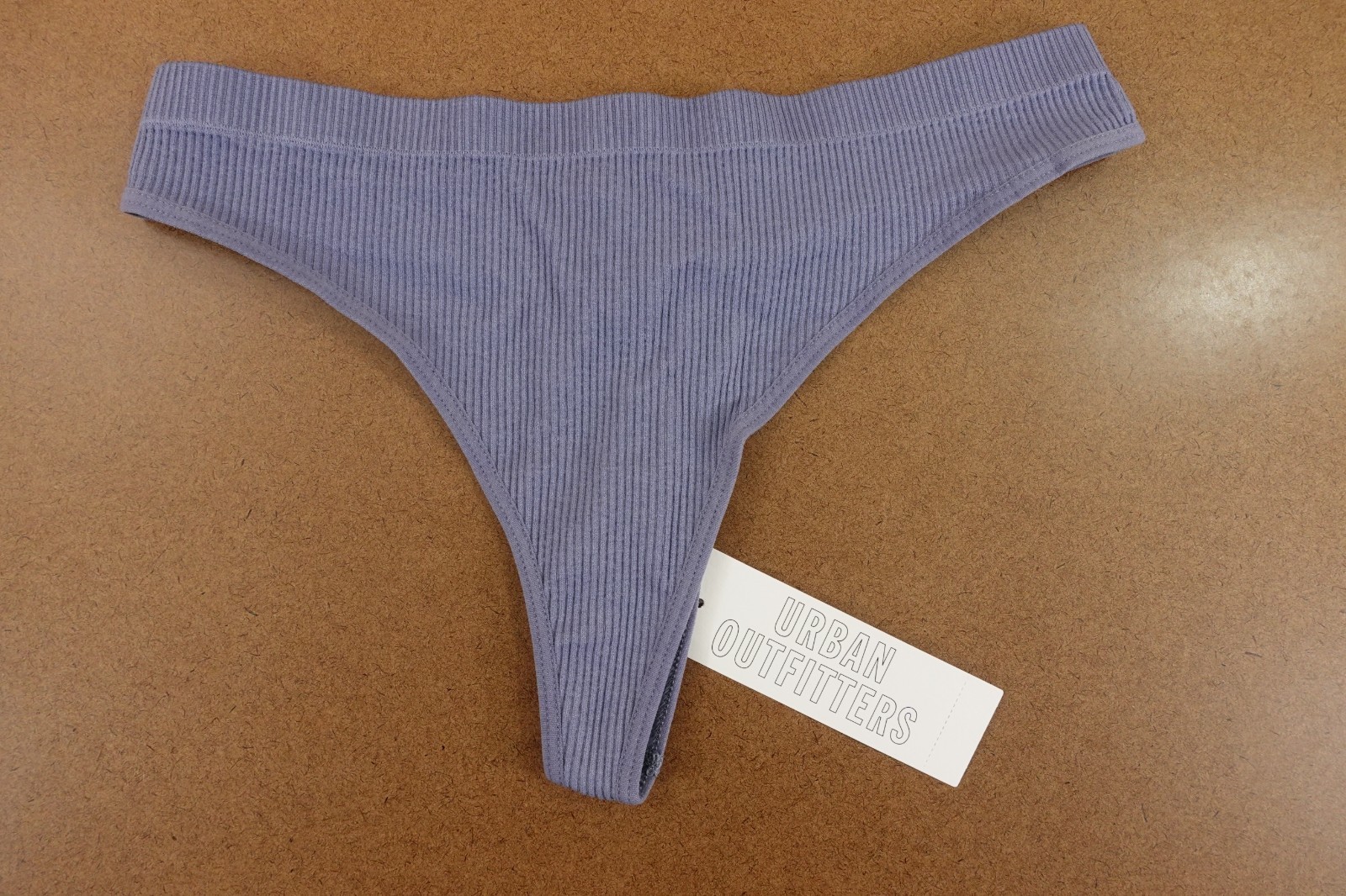 Out From Under Womens Large Blue Rib Knit Thong Panty NWT