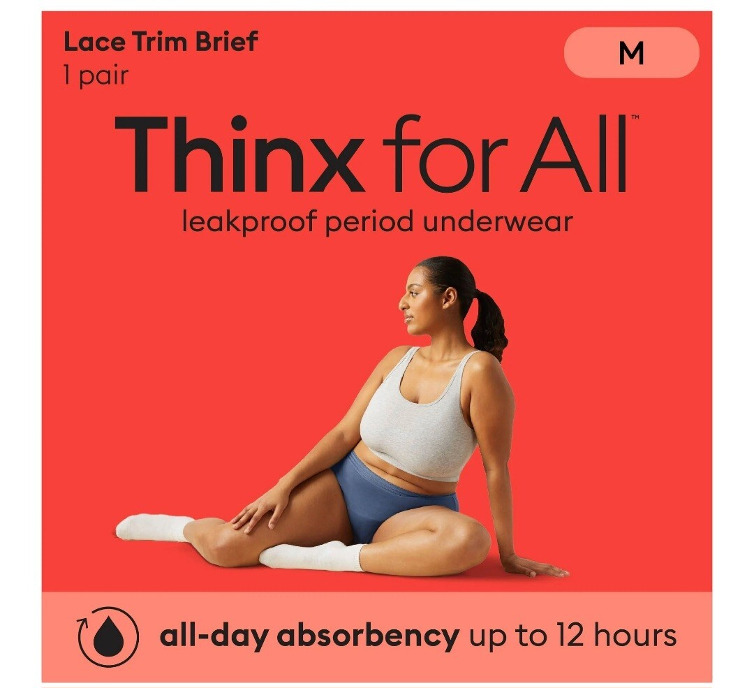 New Thinx for All All Day Absorbency Leakproof Period Underwear Lace Trim Size M