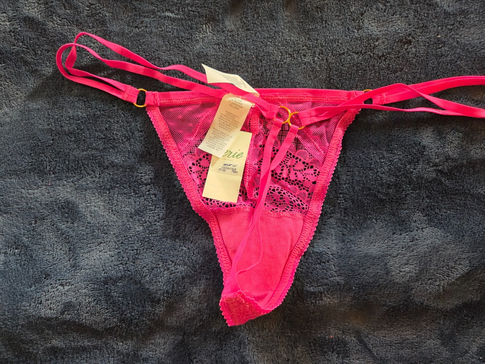 Aerie hot pink lace/mesh double strap G-string panties size L