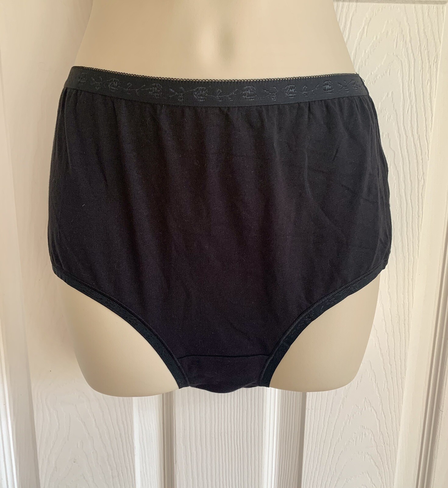 EX M*S Black Cotton Rich Jacquard Waist High Rise Full Briefs 10, 12, 14, 16, 18