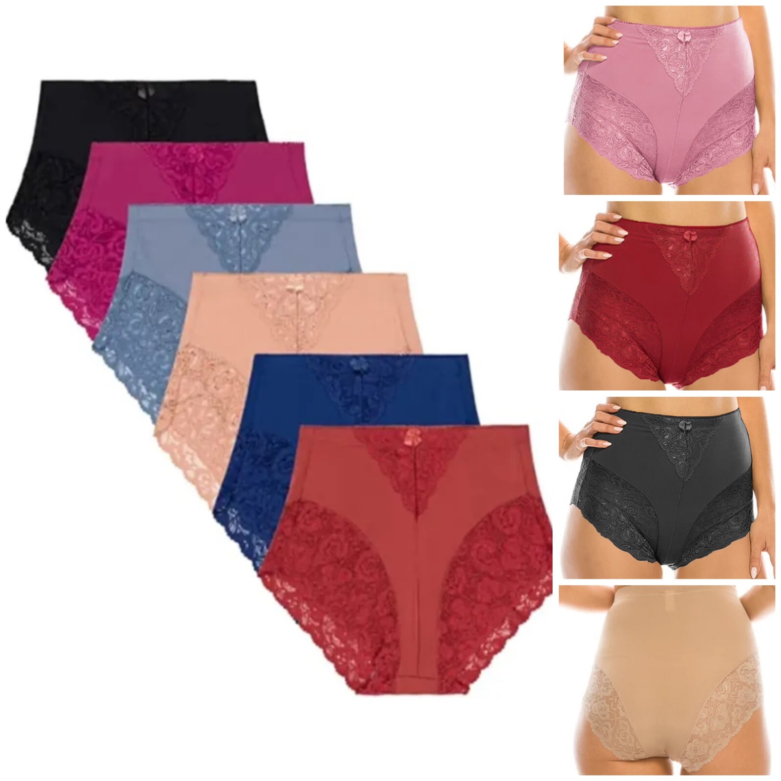2 ,4 or 6 High Waisted Briefs Tummy Control Girdles Lace Shaper Panties 31 S-5XL