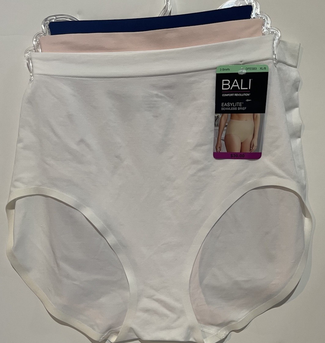 NWT BALI 3 PK DFESB3 EASYLITE SEAMLESS BRIEF PANTIES~ PINK NAVY WHITE ~ 8 / XL